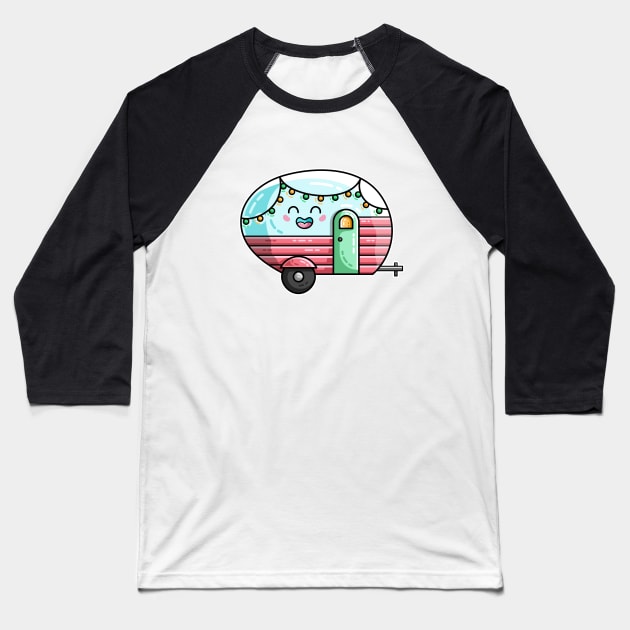 Kawaii Cute Vintage Caravan Baseball T-Shirt by freeves